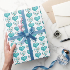 Papel De Regalo Blue Hearts Boho Patrón de vintage