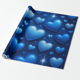 Papel De Regalo Blue Hearts with Stars Pattern