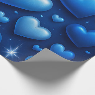 Papel De Regalo Blue Hearts with Stars Pattern
