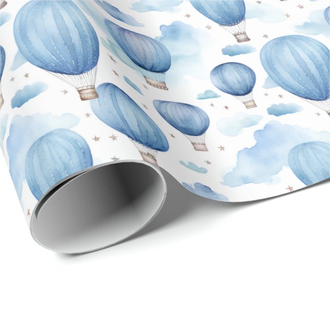 Papel De Regalo Blue Hot Air Balloon Sky for Baby Boy Nursery (Esquina del rollo)