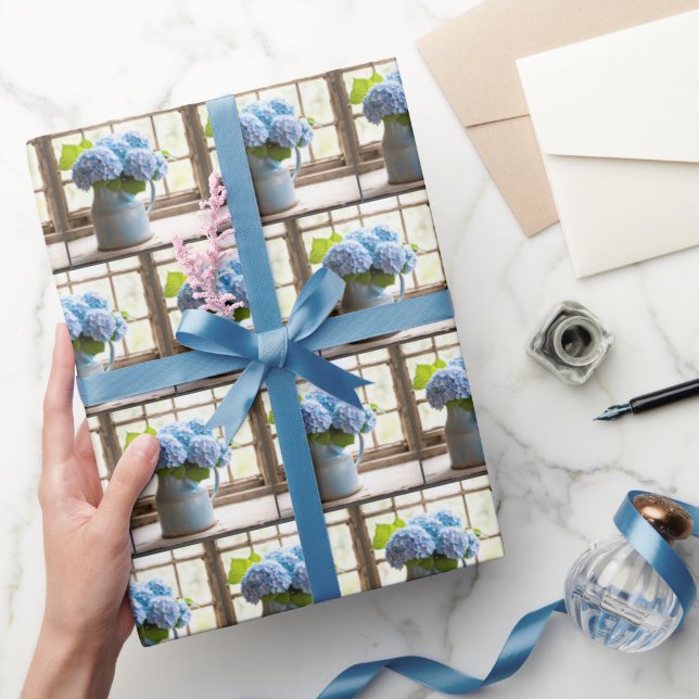 Papel De Regalo Blue Hydrangea Bouquet In Window (Regalar)
