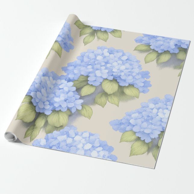 Papel De Regalo Blue Hydrangea Floral Wrap Roll – Boutique (Desenrollado)