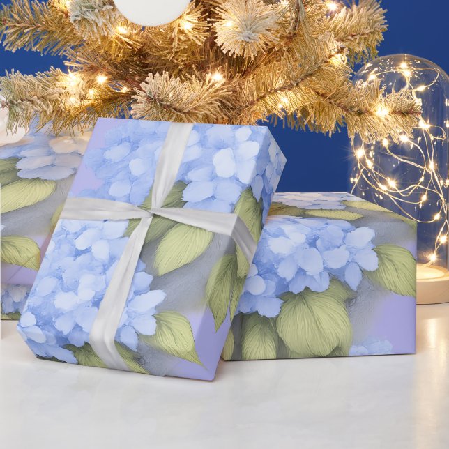 Papel De Regalo Blue Hydrangea Floral Wrapping Paper (Vacaciones)