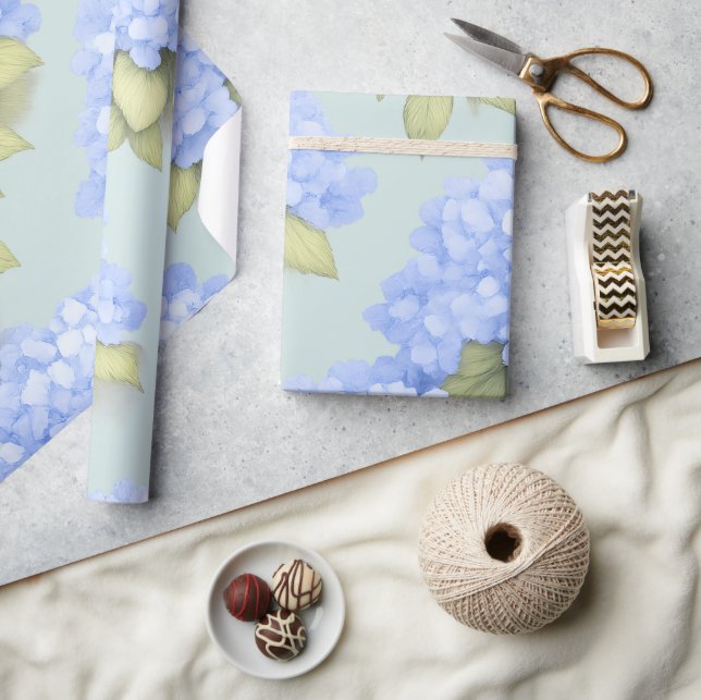 Papel De Regalo Blue Hydrangea Floral Wrapping Paper (Artesanía)