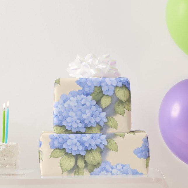 Papel De Regalo Blue Hydrangea Floral Wrapping Paper (Regalos de fiesta)