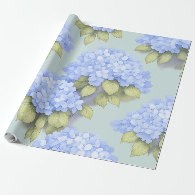 Papel De Regalo Blue Hydrangea Floral Wrapping Paper – Boutique  (Desenrollado)