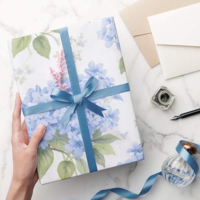 Papel De Regalo Blue Hydrangea Luxe Floral Wrapping Paper (Regalar)