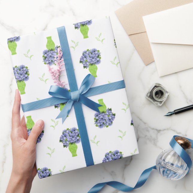 Papel De Regalo  Blue Hydrangea Wedding Shower Coastal Pattern (Regalar)