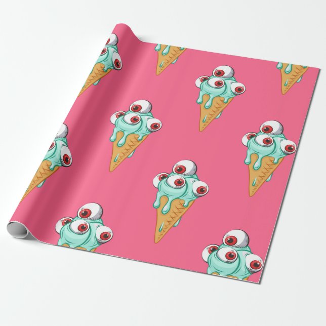 Papel De Regalo Blue ice cream with eyes. Pink background. Seamles (Desenrollado)