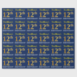 Papel De Regalo Blue, Imitation Gold Look "12th BIRTHDAY"