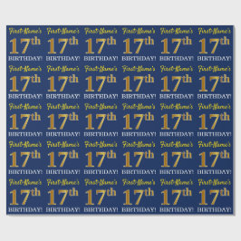 Papel De Regalo Blue, Imitation Gold Look "17th BIRTHDAY"