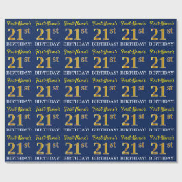 Papel De Regalo Blue, Imitation Gold Look "21st BIRTHDAY"