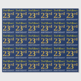 Papel De Regalo Blue, Imitation Gold Look "23rd BIRTHDAY"