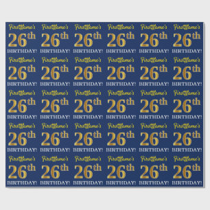 Papel De Regalo Blue, Imitation Gold Look "26th BIRTHDAY"