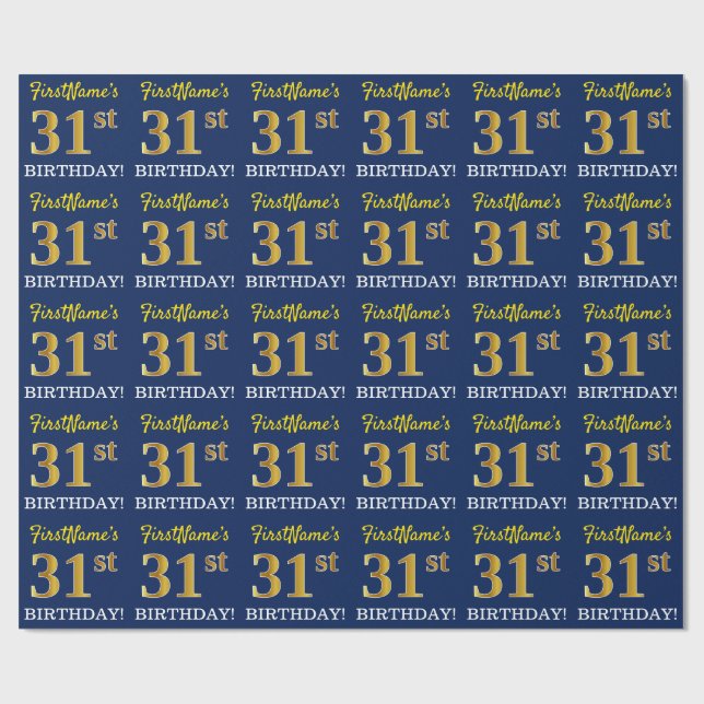 Papel De Regalo Blue, Imitation Gold Look "31st BIRTHDAY" (Superficie plana)