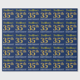 Papel De Regalo Blue, Imitation Gold Look "35th BIRTHDAY"