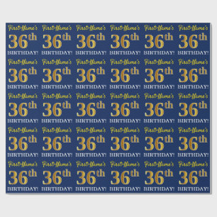 Papel De Regalo Blue, Imitation Gold Look "36th BIRTHDAY"