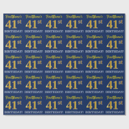 Papel De Regalo Blue, Imitation Gold Look "41st BIRTHDAY"
