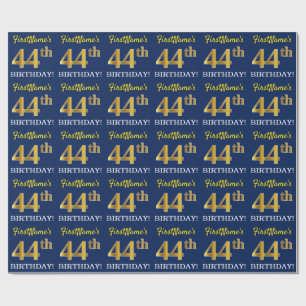 Papel De Regalo Blue, Imitation Gold Look "44th BIRTHDAY"