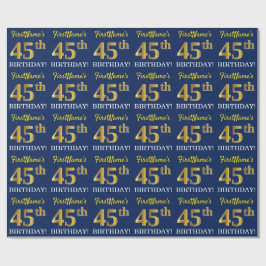 Papel De Regalo Blue, Imitation Gold Look "45th BIRTHDAY"