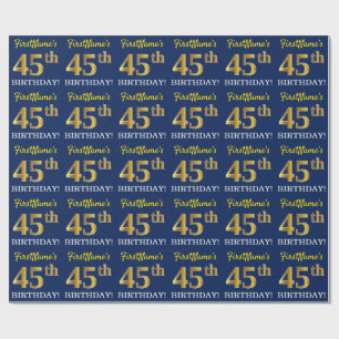 Papel De Regalo Blue, Imitation Gold Look "45th BIRTHDAY"
