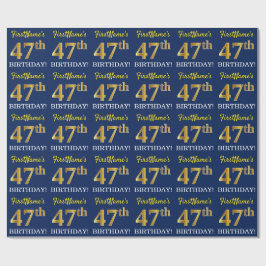 Papel De Regalo Blue, Imitation Gold Look "47th BIRTHDAY"