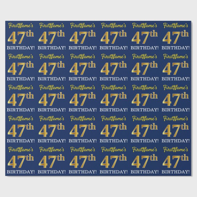 Papel De Regalo Blue, Imitation Gold Look "47th BIRTHDAY" (Superficie plana)