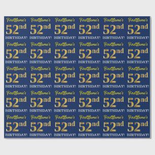 Papel De Regalo Blue, Imitation Gold Look "52nd BIRTHDAY"