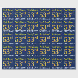 Papel De Regalo Blue, Imitation Gold Look "53rd BIRTHDAY"