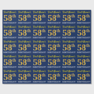 Papel De Regalo Blue, Imitation Gold Look "58th BIRTHDAY"