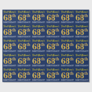 Papel De Regalo Blue, Imitation Gold Look "68th BIRTHDAY"