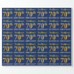 Papel De Regalo Blue, Imitation Gold Look "70th BIRTHDAY"<br><div class="desc">Este diseño de papel envolvente incluye un mensaje como "¡El cumpleaños número 70 de FirstName!", mientras que el "70" tiene un aspecto de color falso/imitación dorado. El nombre se puede personalizar y el fondo es azul. Tal vez podría usarse cuando se envuelven regalos para el septuagésimo cumpleaños de alguien. [~Z0000181]...</div>