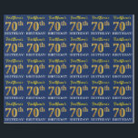Papel De Regalo Blue, Imitation Gold Look "70th BIRTHDAY"<br><div class="desc">Este diseño de papel envolvente incluye un mensaje como "¡El cumpleaños número 70 de FirstName!", mientras que el "70" tiene un aspecto de color falso/imitación dorado. El nombre se puede personalizar y el fondo es azul. Tal vez podría usarse cuando se envuelven regalos para el septuagésimo cumpleaños de alguien. [~Z0000181]...</div>