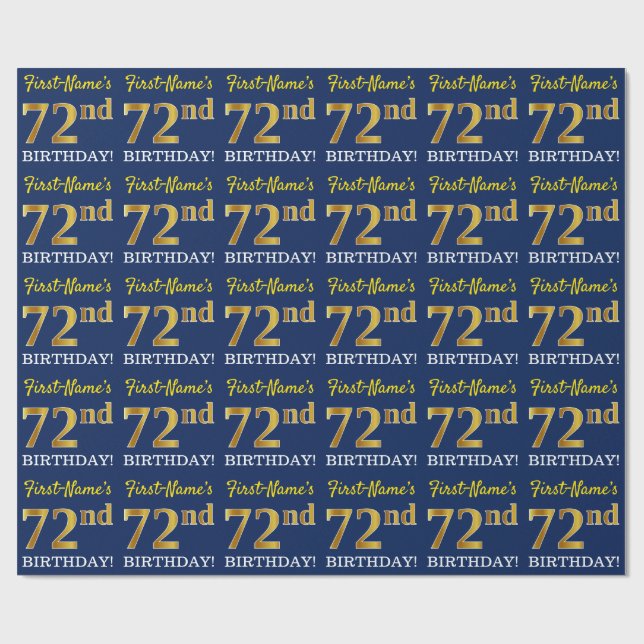 Papel De Regalo Blue, Imitation Gold Look "72nd BIRTHDAY" (Superficie plana)
