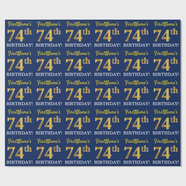 Papel De Regalo Blue, Imitation Gold Look "74th BIRTH" (Superficie plana)
