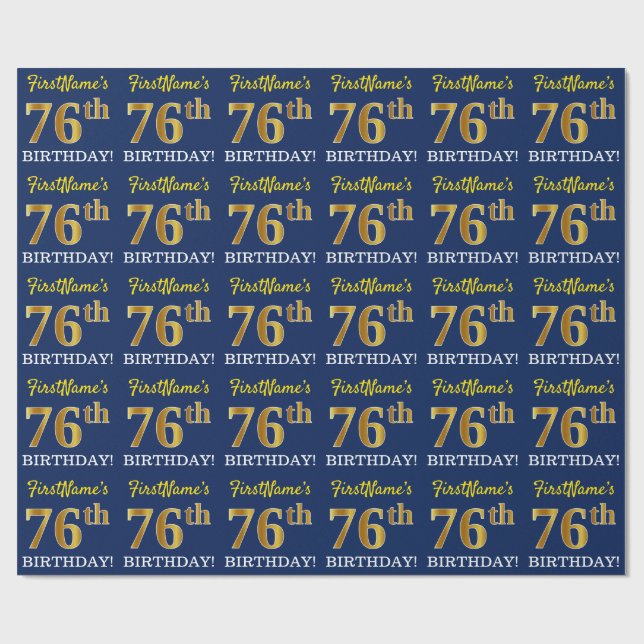 Papel De Regalo Blue, Imitation Gold Look "76th BIRTH" (Superficie plana)