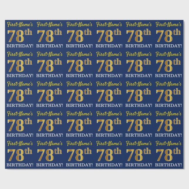 Papel De Regalo Blue, Imitation Gold Look "78th BIRTHDAY" (Superficie plana)