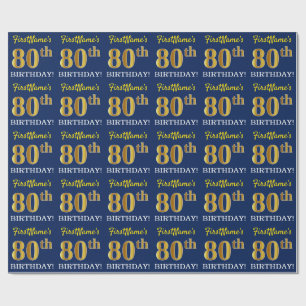 Papel De Regalo Blue, Imitation Gold Look "80th BIRTHDAY"