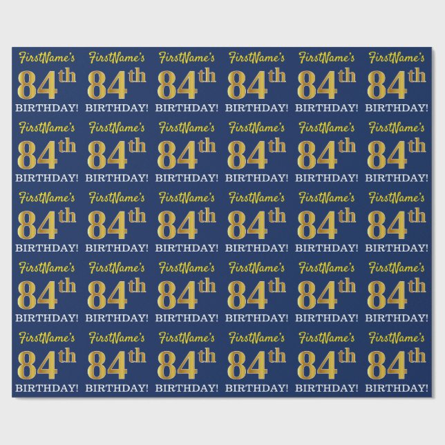 Papel De Regalo Blue, Imitation Gold Look "84th BIRTHDAY" (Superficie plana)