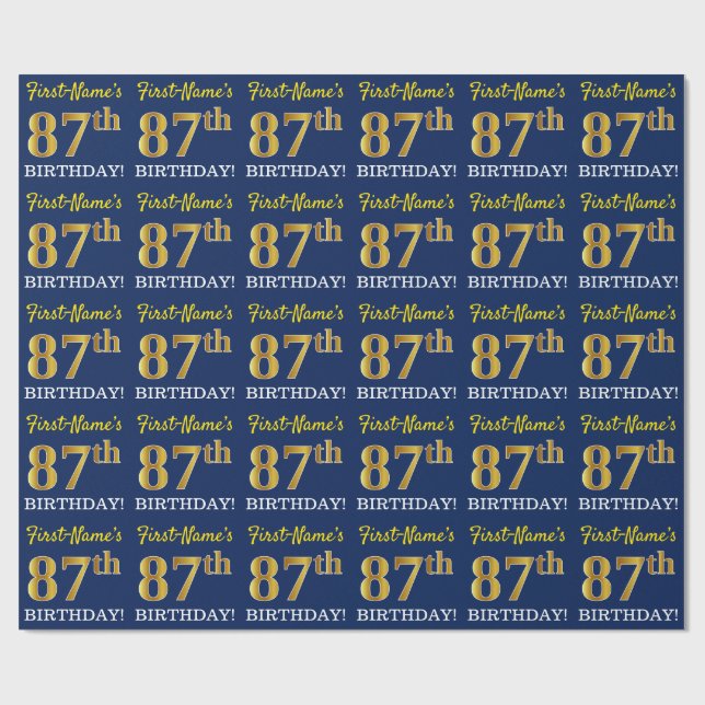 Papel De Regalo Blue, Imitation Gold Look "87th BIRTHDAY" (Superficie plana)