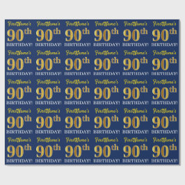 Papel De Regalo Blue, Imitation Gold Look "90th BIRTHDAY"