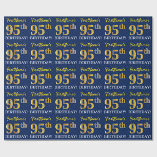 Papel De Regalo Blue, Imitation Gold Look "95th BIRTHDAY"