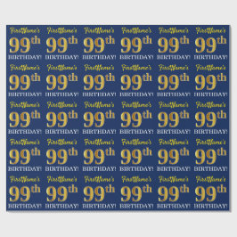 Papel De Regalo Blue, Imitation Gold Look "99th BIRTHDAY"