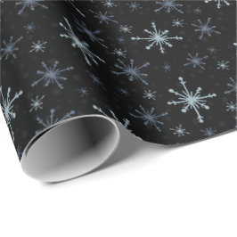 Papel De Regalo Blue-ish Gray Snowflakes on a Black Background
