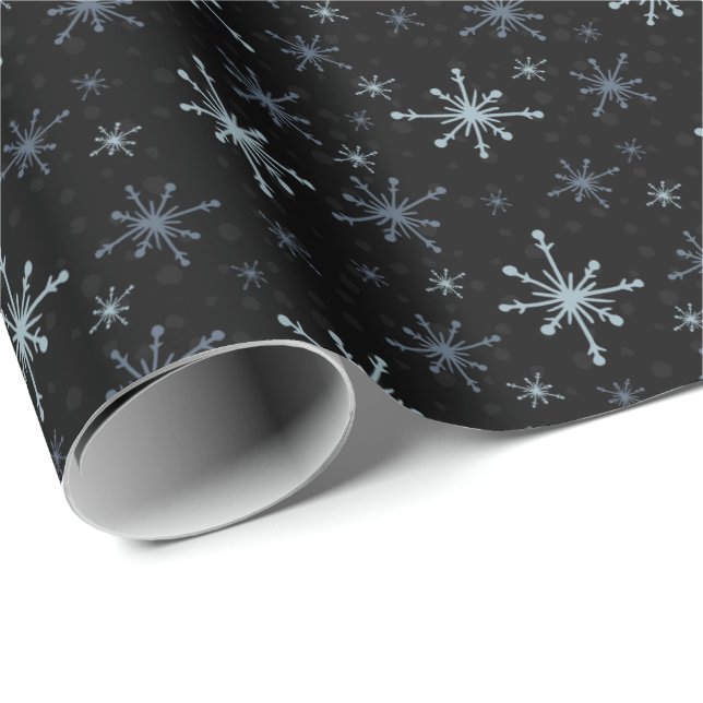 Papel De Regalo Blue-ish Gray Snowflakes on a Black Background (Esquina del rollo)