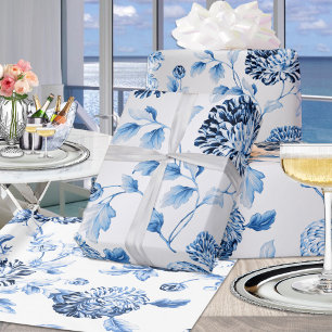 Papel De Regalo Blue Lady Moderno Vintage Gran Floral Toile Platea