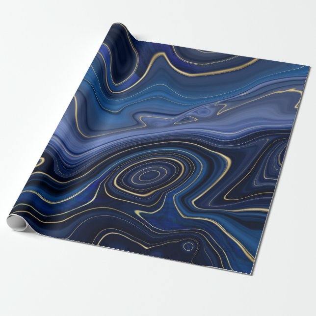 Papel De Regalo Blue Malachite Golden Accents Moda de lujo Gemston (Desenrollado)