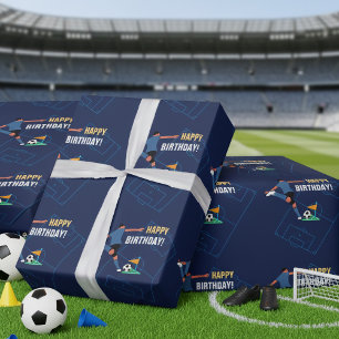 Papel De Regalo Blue Modern Soccer Feliz Fiesta de Cumpleaños