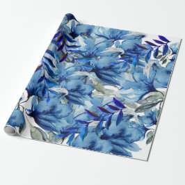 Papel De Regalo Blue Modern Watercolor Abstract Flores Art