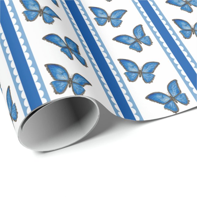 Papel De Regalo Blue Morpho Stripe (Esquina del rollo)